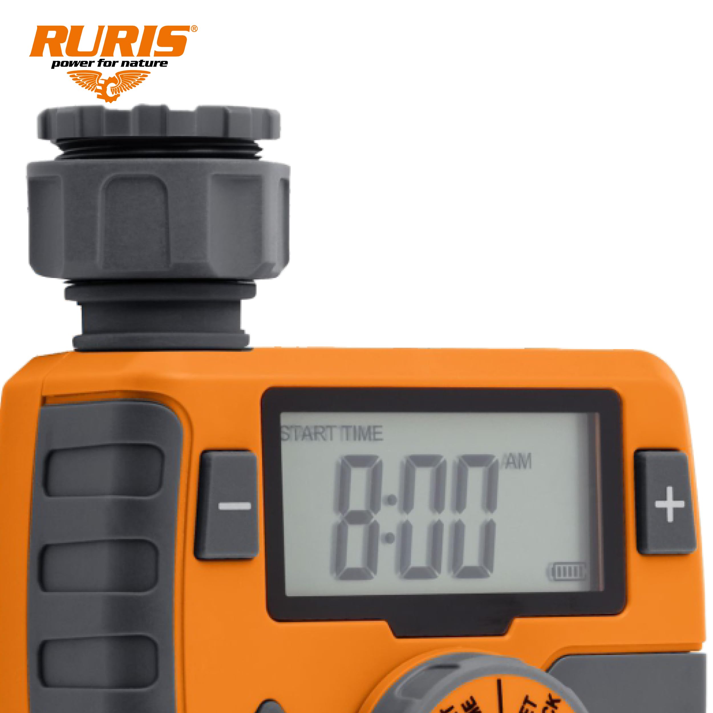 RURIS DIG612 - Programador de riego Digital (Pantalla LCD, Temporizador, 1-360 min, frecuencia 6h-7 días, presión 4-6 Bar, Reductor G3/4 y Adaptador G1 Incluido