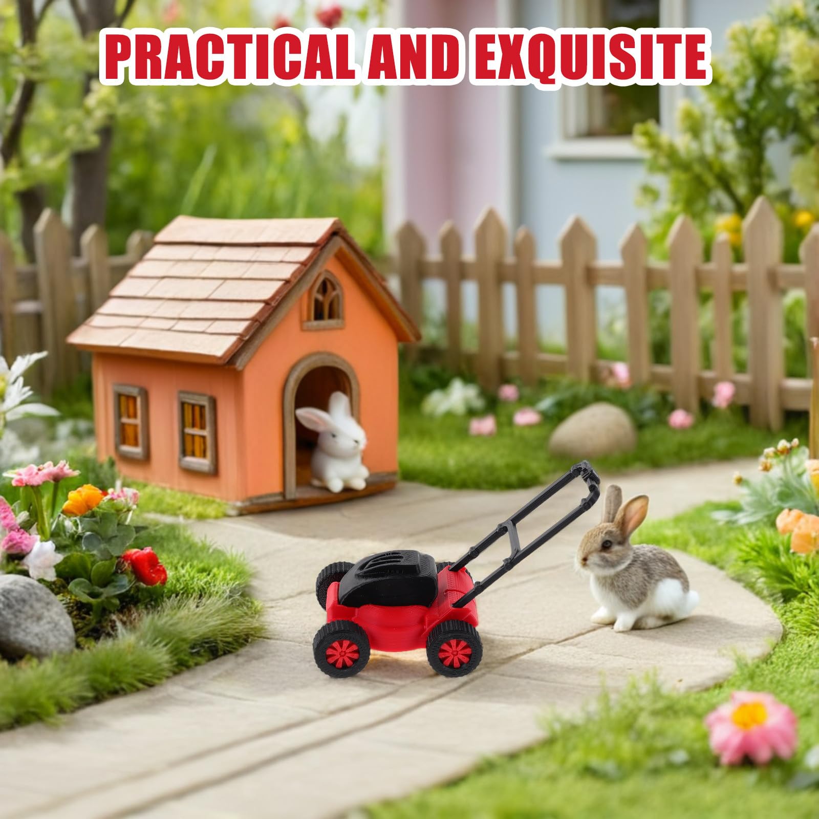 SEWACC Miniature Lawn Mower Toy, Dollhouse Mini Lawn Mower Figurine - Image 2