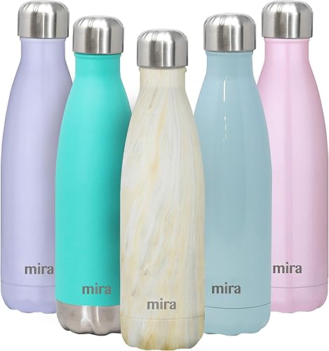 MIRA - Botella de agua de acero inoxidable con aislamiento térmico al vacío a prueba de fugas doble pared y forma de botella de refresco mantiene