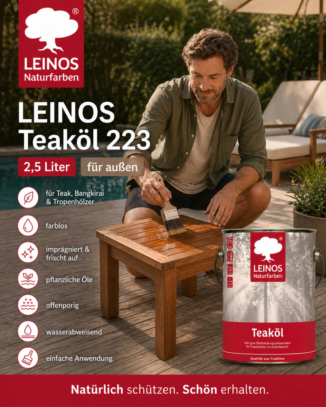 Leinos Nr. 223 teaköl para exterior 2,5 l