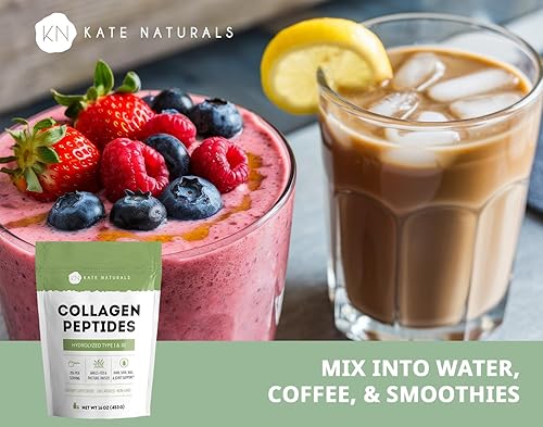 Miniatura 3 de Kate Naturals Péptidos de colágeno en polvo para cabello, piel, uñas y articulaciones (16 onzas, hidrolizado, sin sabor) colágeno bovino alimentado