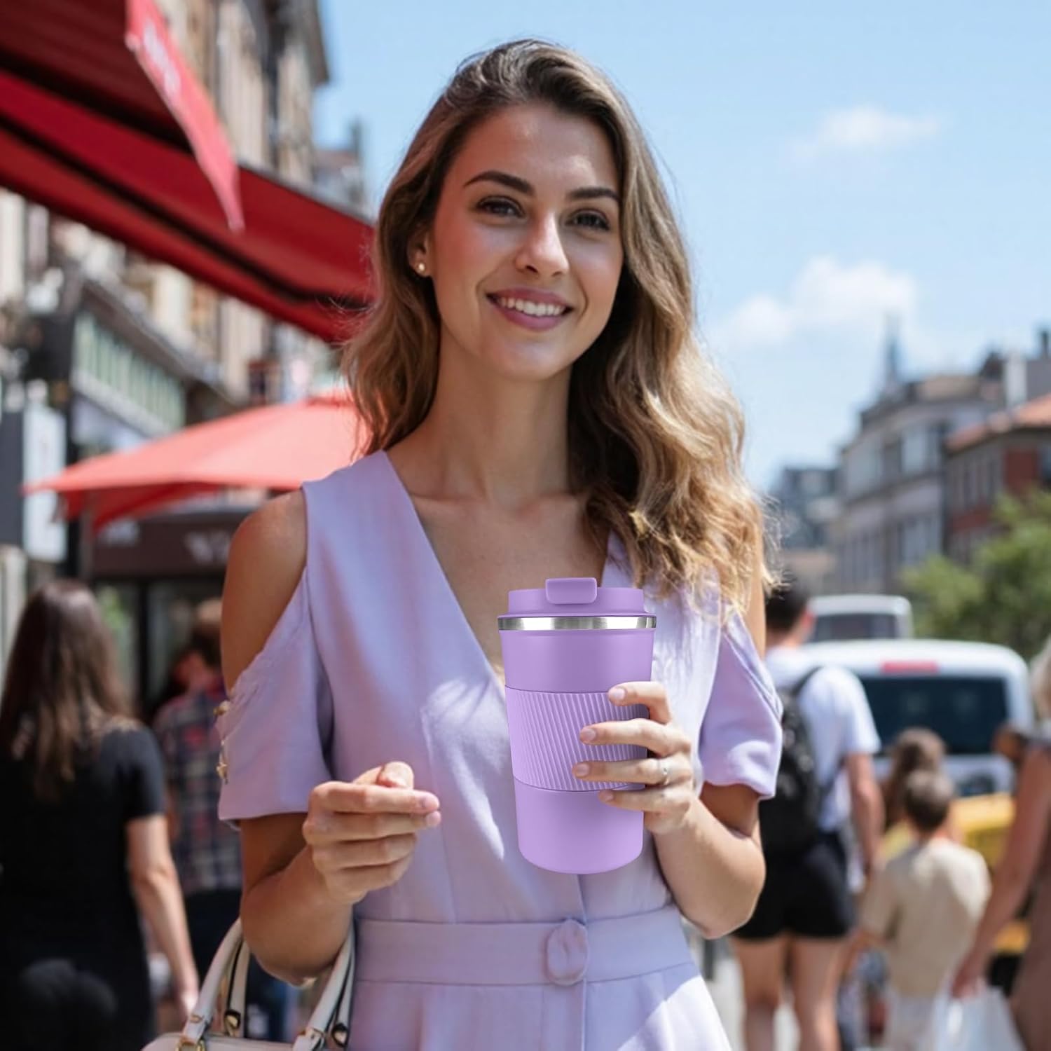 YINBAOGE Insulated Travel Coffee Mug, Spill & Leak Proof, Portable To Go Camping Stainless Steel Coffee Tumbler, Reusable Thermal Coffee Cup with Lid for Hot & Cold Drinks (Purple, 12 OZ) - Image 6