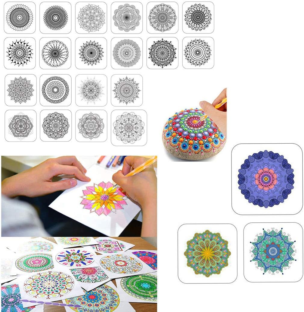SIPLIV Mandala Dotting Tools Set Mandala Stencil Ball Stylus Brush Acrylic Rod Paint Tray Set for Rocks Fabric Wall Nail Art Painting Coloring Drawing Drafting - 57 PCS