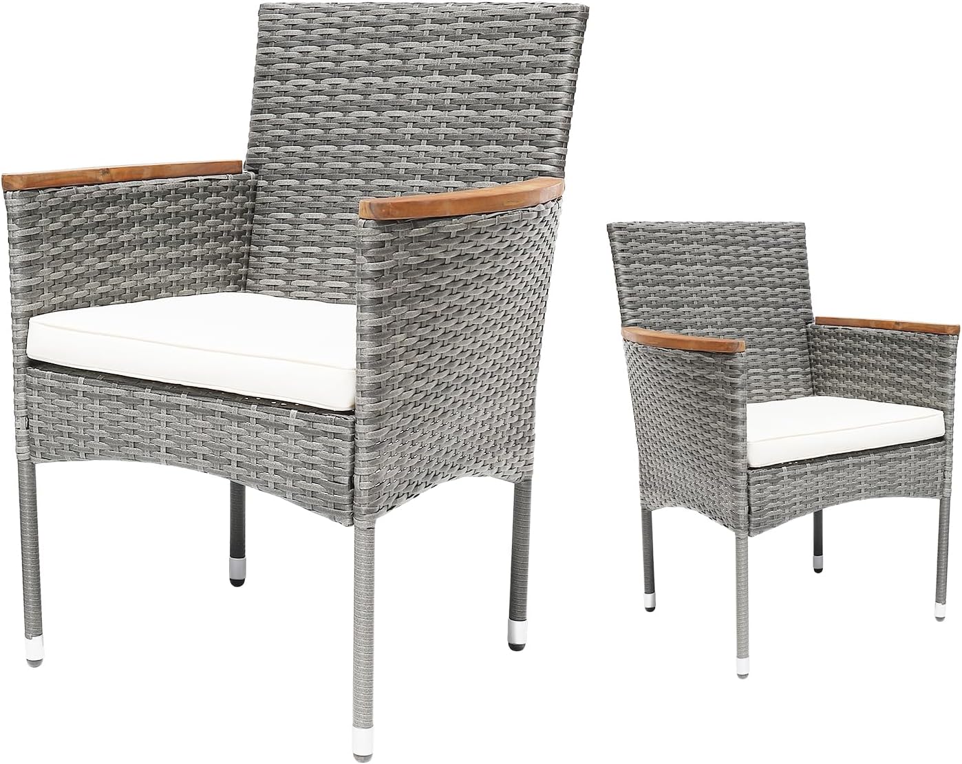 Patio Dining Sets with Soft Cushions Rattan Chairs with Acacia Wood Armrest Outdoor Patio Furniture Sets for Patio, Yard,Deck,Gazebo, Grey
