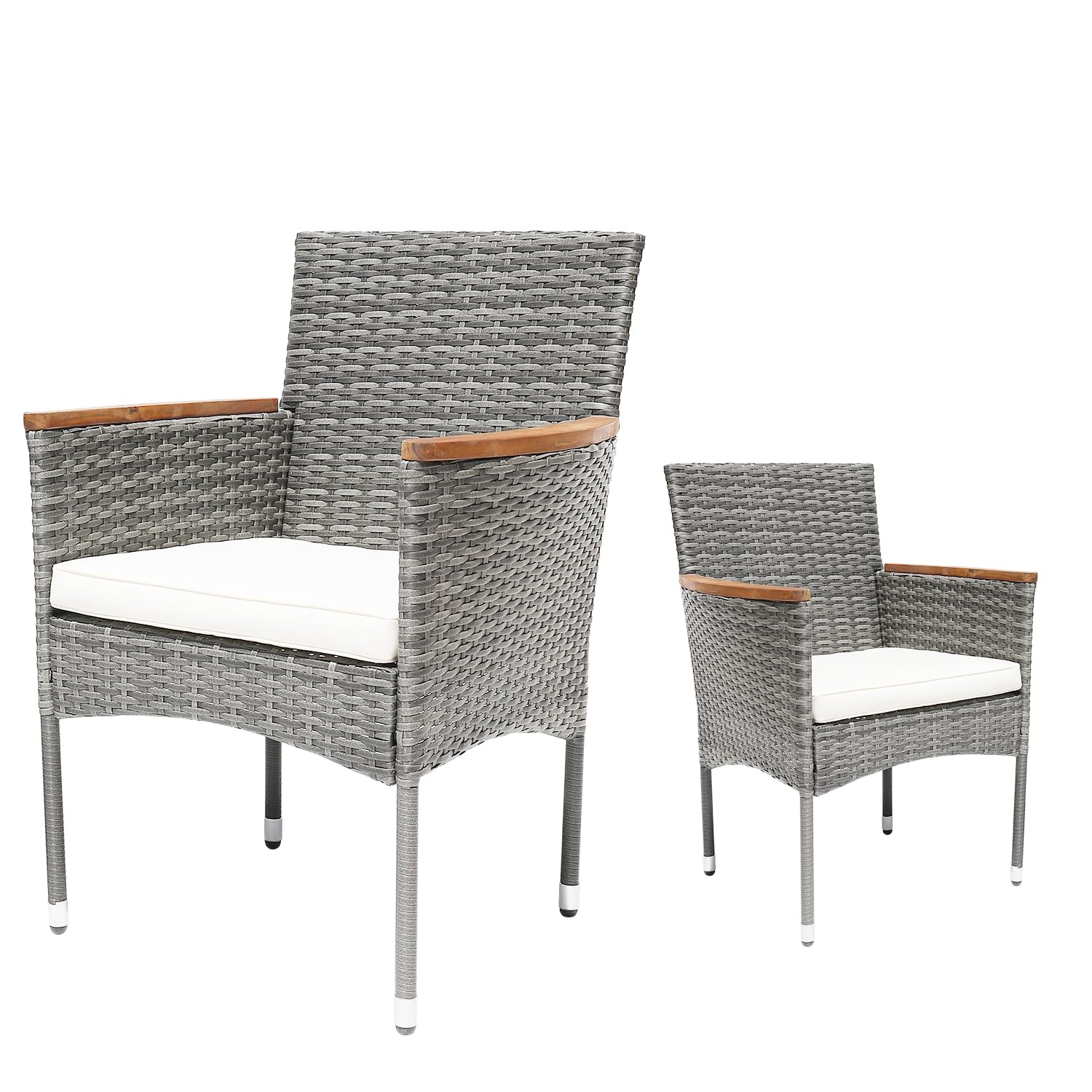 Patio Dining Sets with Soft Cushions Rattan Chairs with Acacia Wood Armrest Outdoor Patio Furniture Sets for Patio, Yard,Deck,Gazebo, Grey