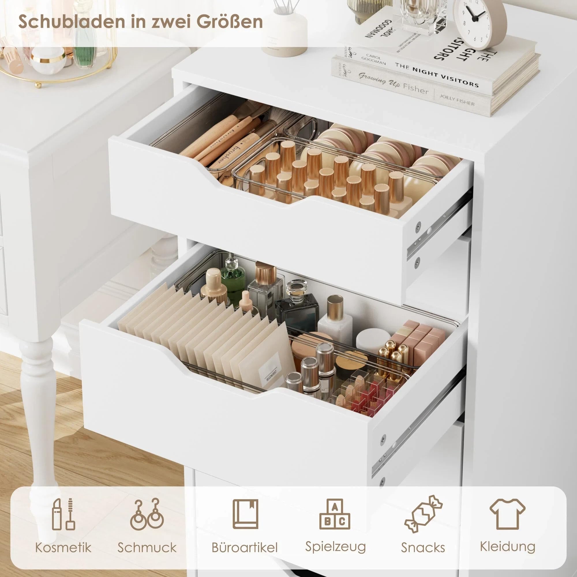 FOREHILL Kommode mit 6 Schubladen, Schubladenschrank schmal Schubladenkommode für Schalfzimmer, Wohnzimmer, Büro, Flur, 45x40x90,5 cm, weiß