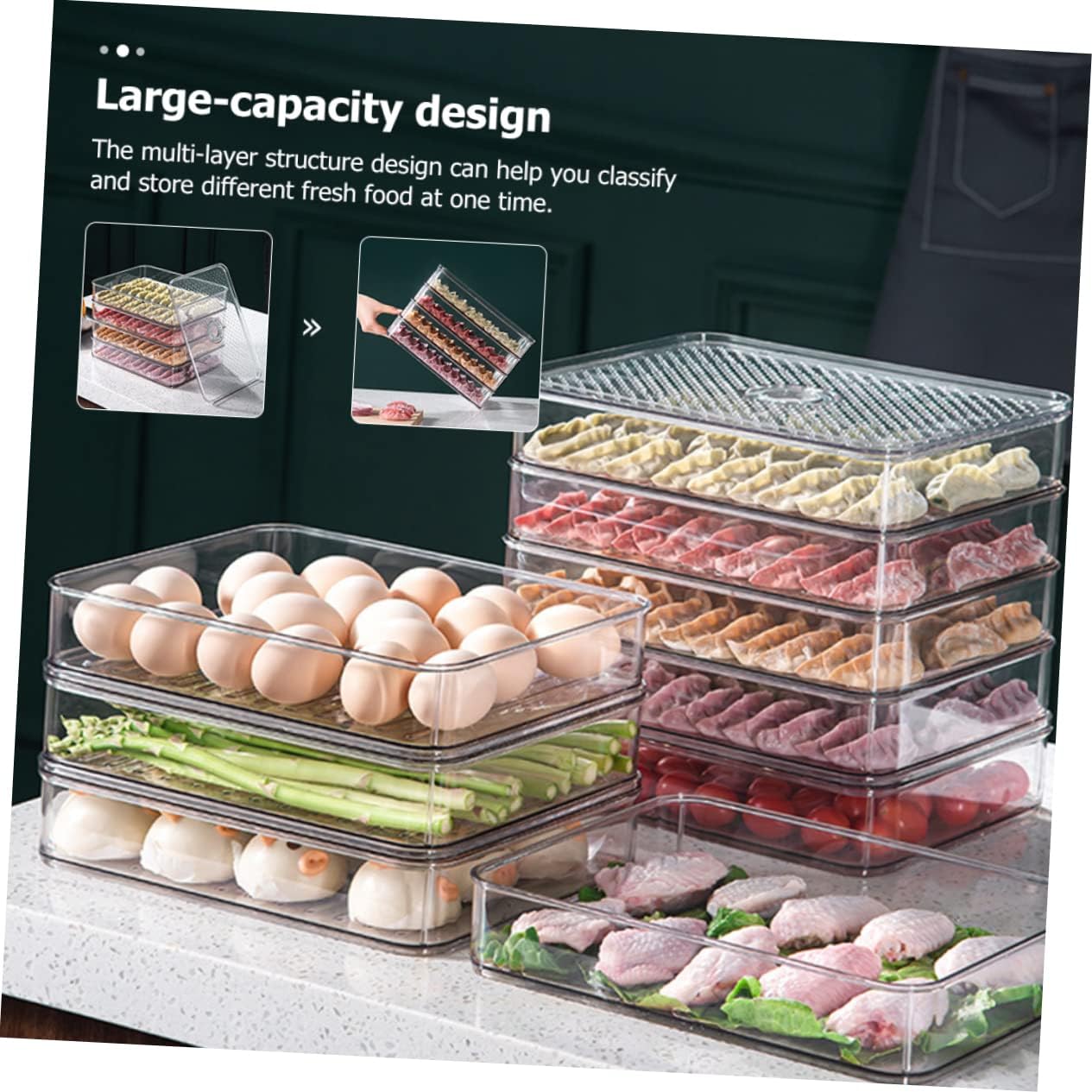 Stackable Bins for Freezer Refrigerator Food Storage Box Pet Material Easy to Clean Efficient Storage