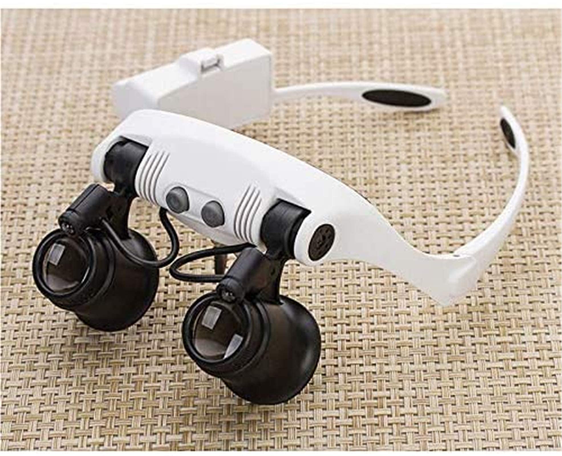 Lupa de Diadema, Lupa Digital de Mano, Lupa de Diadema Manos Libres con luz LED, Lupa de Cabeza iluminada, Lupa de reparación de Relojes con luz, Aumento de 10X-25X, plástico ABS, Resina óptica