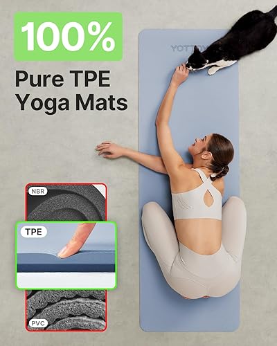 Miniatura 3 de Esterilla de yoga, esterilla de ejercicios antideslizante de TPE (1/4 pulgada) para pilates, fitness y entrenamientos a pie descalzo, esterilla de