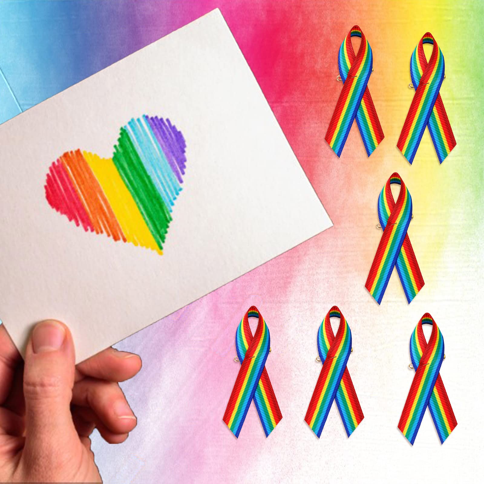 WANDIC Lot de 300 Broches en Ruban de Satin Gros-Grain Arc-en-Ciel avec épingles à nourrice pour décoration d'événements LGBTQ
