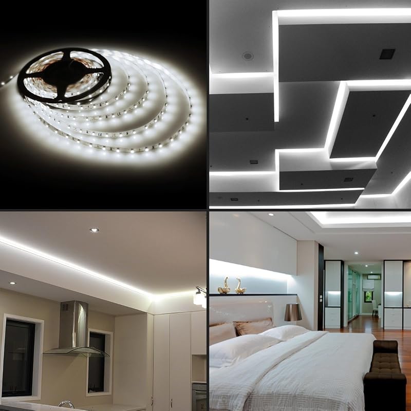 XUNATA Fehér LED Szalag 25m Kapcsolóval és Tápegységgel 220V IP65 Vízálló Flexibilis Világítás Konyha Lépcső Dekoráció
