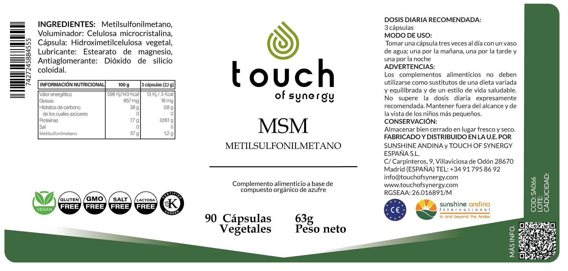 MSM 1000mg - 90 Cápsulas - Metilsulfonilmetano Puro - Apoya la Salud Articular, Reduce la Inflamación y Mejora la Movilidad