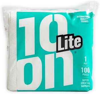 10 on Lite 1 Ply Super Cocktail Tissue Paper Napkins - 22 X 22 CM / 9 x 9 Inch - 100 Paper Napkins Per Pack - Pack of 8-800 Tissue Paper