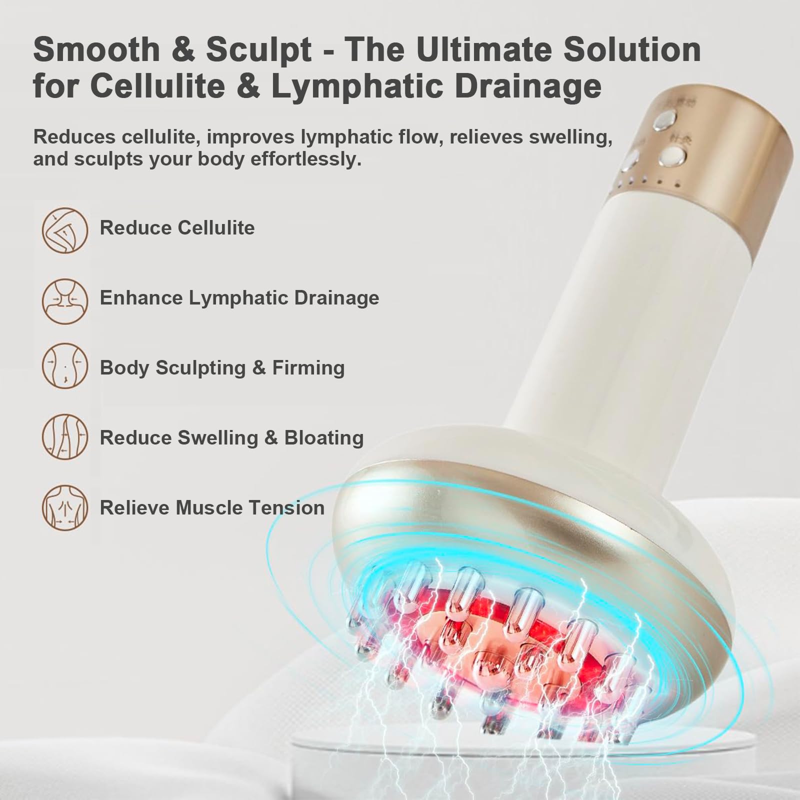 Lymphdrainage Massagegerät & Anti Cellulite Massage, SINZONeu® Wiederaufladbare Körper Massagegerät mit Wärme, Rotlicht, Vibration für Beine, Arme, Bauch，Blassgelb