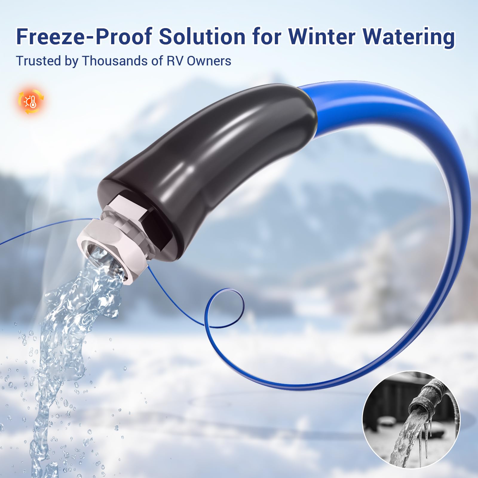 Tubo dell'acqua riscaldato da 7,6 m per camper, tubo per acqua potabile riscaldata, con termostato a risparmio energetico, protezione antigelo fino a -40 °C, tubi da giardino riscaldati con adattatore