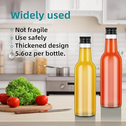 Miniatura 7 de 24 botellas vacías de plástico de 5.6 onzas con cubierta de sello de metal negro, recipientes para botellas de mensajes de deseos, botellas