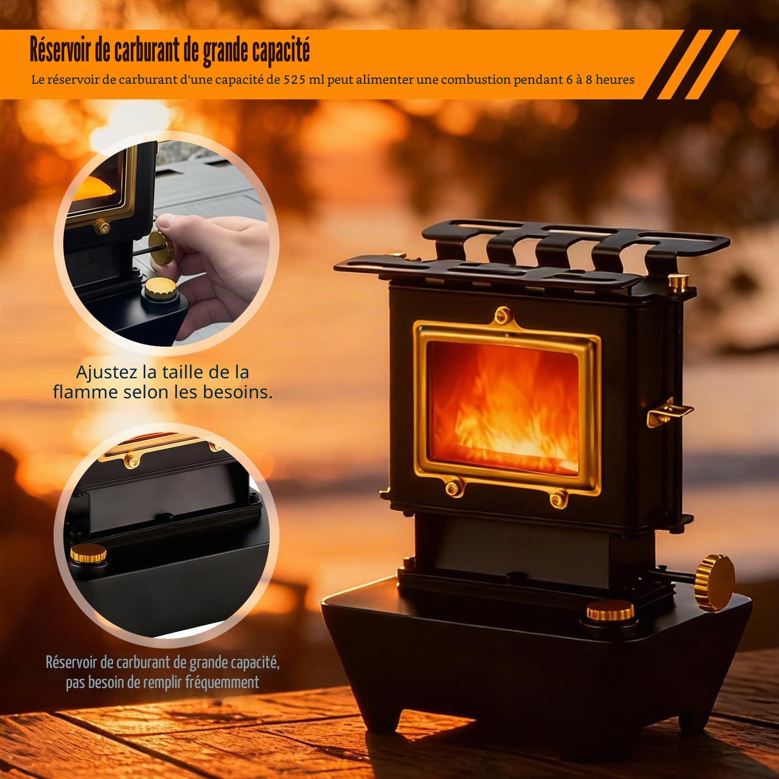 Lanterne portable à pétrole avec réservoir d'huile de 525 ml - Pour le camping - Réchaud de camping multifonction avec sac de rangement pour éclairage extérieur - Réchauffement et cuisine