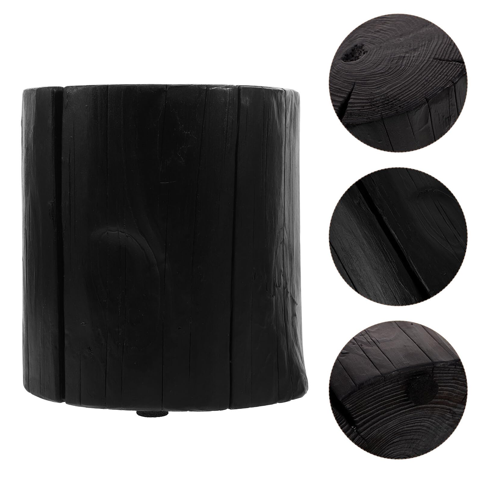 TOYANDONA Tabouret D’Appoint en Bois Massif Noir Carbonisé Tabouret Rond 20 CM Hauteur Porte-Plantes et Table de Chevet Polyvalente Meuble Décoratif Naturel pour Salon et Chambre