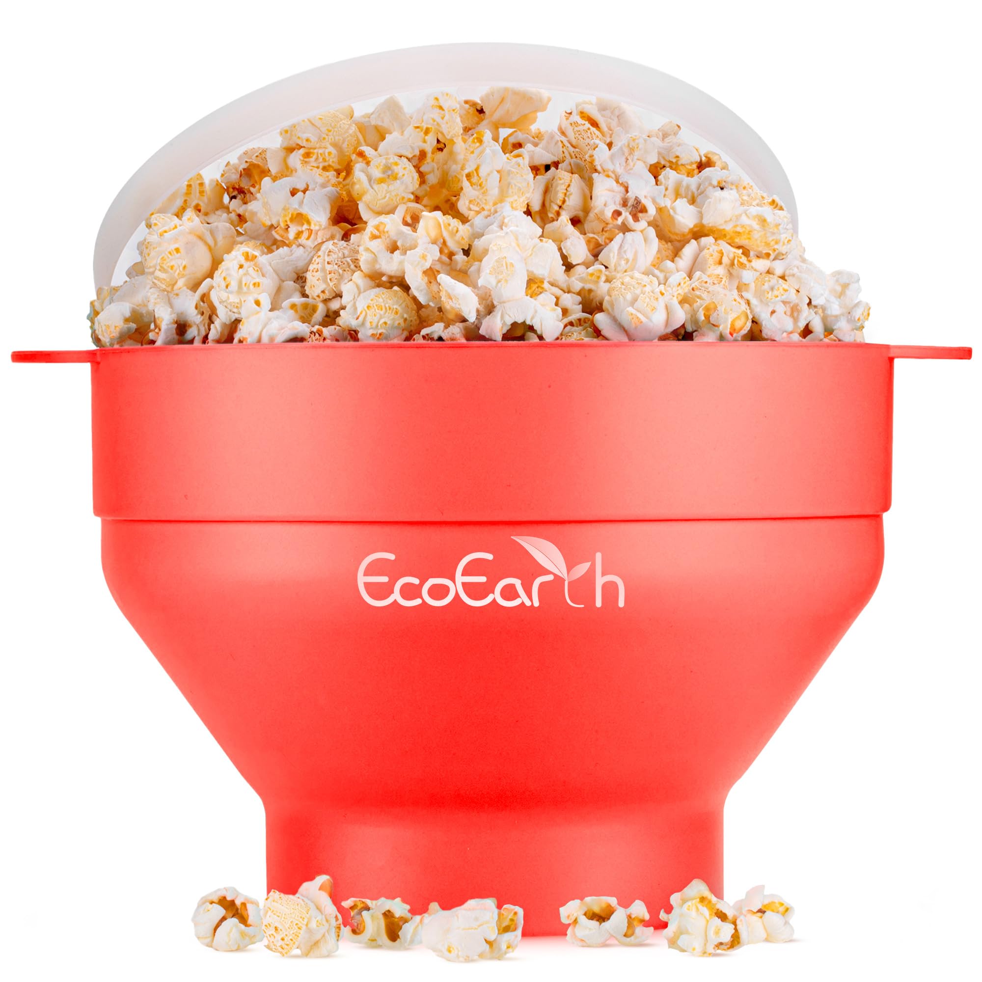 EcoEarth Microwave Popcorn Maker, Collapsible Food-Grade Silicone Popcorn Popper Bowl w/Lid, Hot Air Popper at Home for Family Movie Nights & Quick Cravings, BPA-Free & Dishwasher Safe, Red Pepper