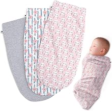 Henry Hunter Couverture Emmaillotage Bebe | Swaddle Simple et Confortable | Emmailloteuse Coton Extensible 0-3 Mois | Pack de 3 (Fleur | Chouette | Bruyère Claire)