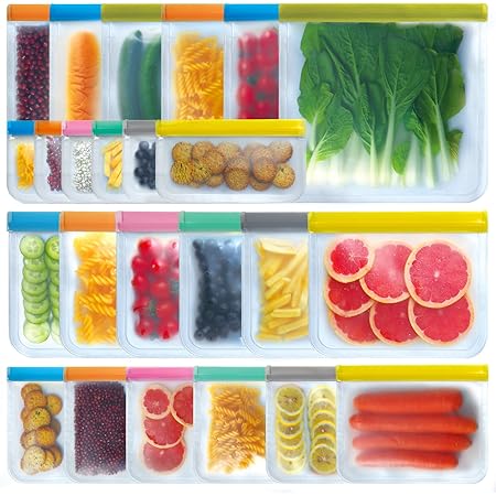 SYEENIFY Reusable Food Storage Bags,Freezer Bags for Food,Reusable Gallon Freezer Bags,Reusable Lunch Snack Bags,BPA FREE Leak-proof Freezer Bags for Meat Fruit Veggies(24 Pack)