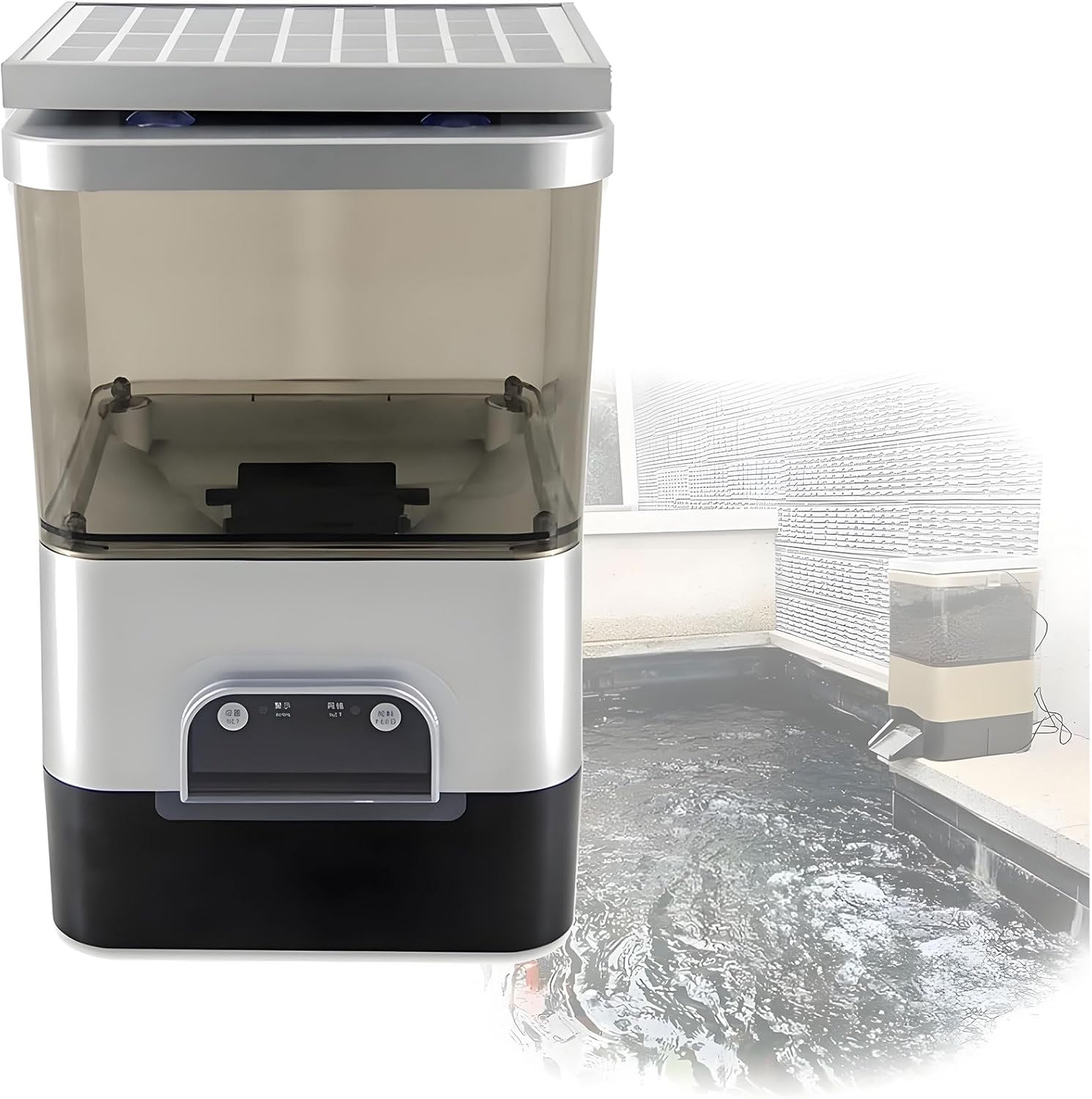 Automatic Fish Feeder for Pond Solar Powered 10L Capacity Adjustable Auto Fish Food Dispenser with Timer Moisture-Proof for Vacation, Weekend Or Daily Use(Black)