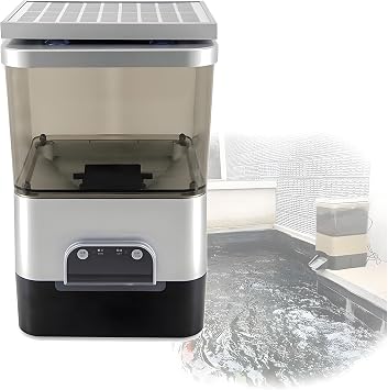 Automatic Fish Feeder for Pond Solar Powered 10L Capacity Adjustable Auto Fish Food Dispenser with Timer Moisture-Proof for Vacation, Weekend Or Daily UseSilver