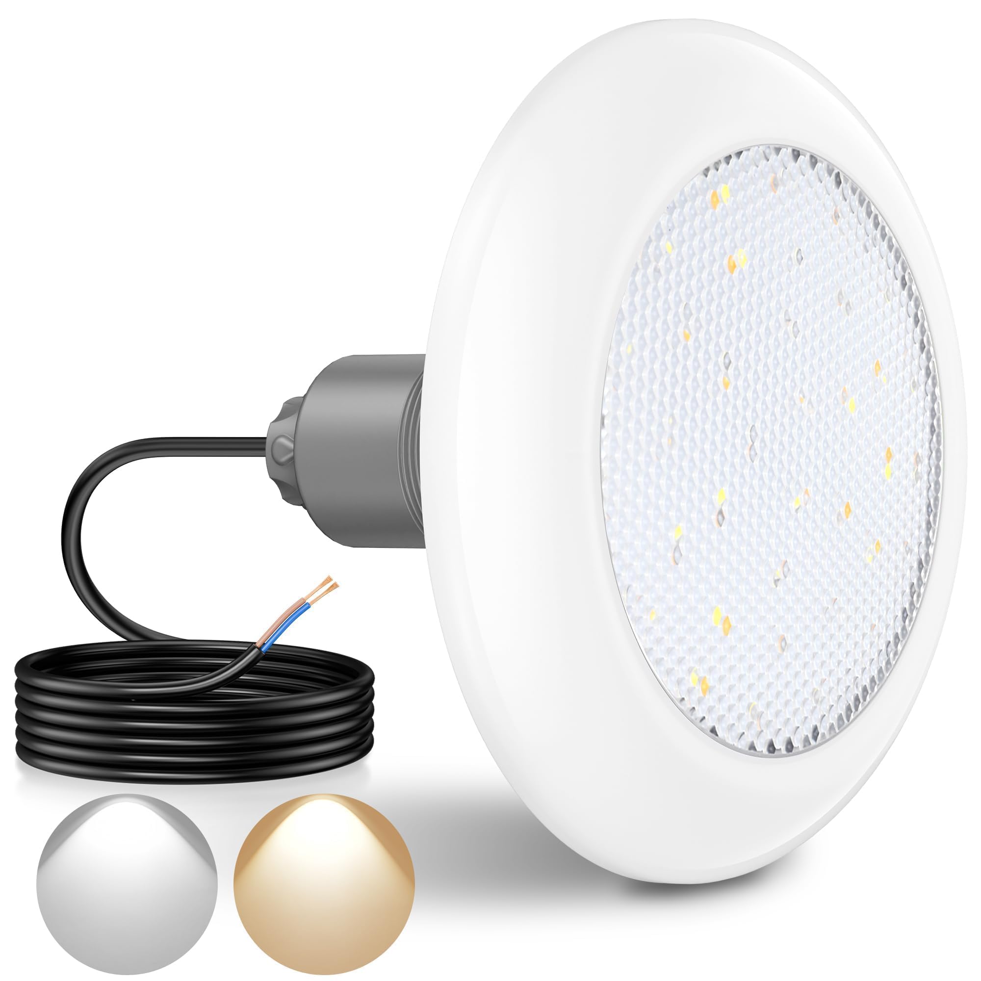 LyLmLe LED Poolscheinwerfer mit Außengewinde 2", 18W Poolbeleuchtung 2 Farben Schaltbar Weiß 3000K & 6000K, Ø242mm, 12V AC LED Poolstrahler Unterwasser für GFK Fertigbecken Aufstellbecken Holzpool