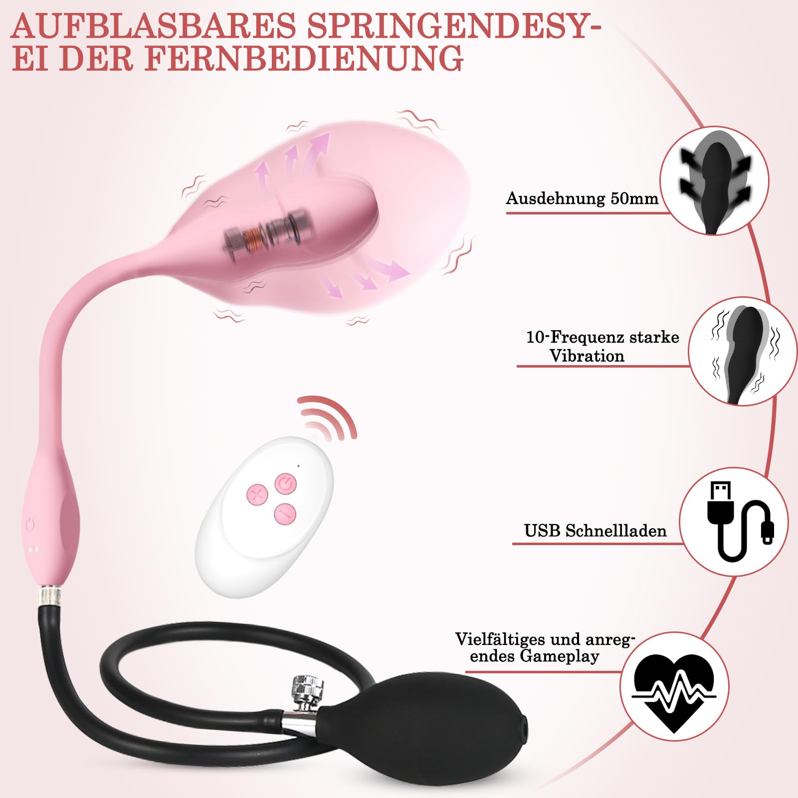 BDSMYEE Plug Anal Gonflable Buttplug Femme, Vibromasseur Plug Anal Gonflable avec 10 Modes de Vibration Stimulation du Point G Jouets Sexuels de Masturbation pour Femmes