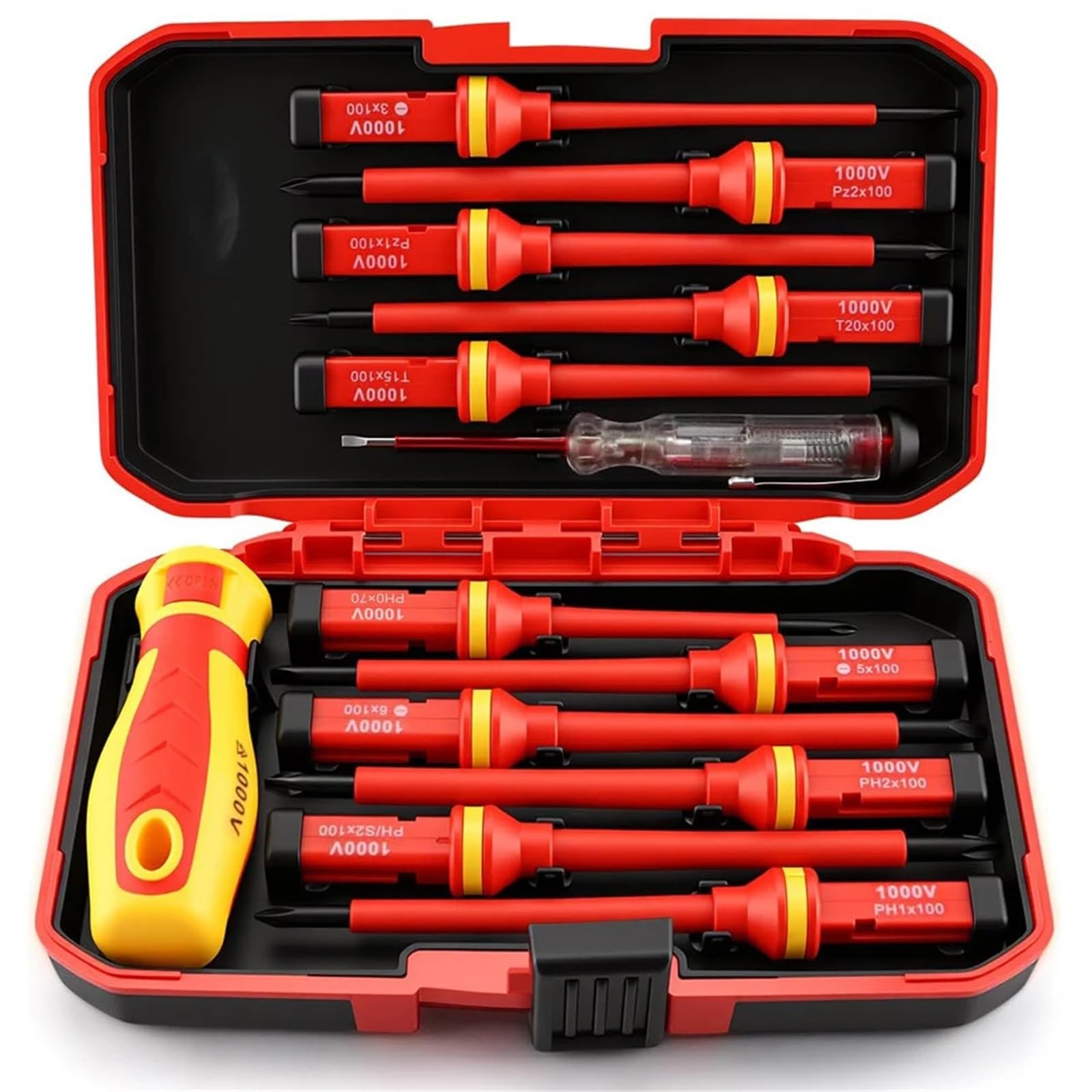 Tester di tensione Para punte Pozidriv Torx a taglio Phillips in acciaio S2 isolato da 1000 V Set di prolunghe(13 pcs combo)