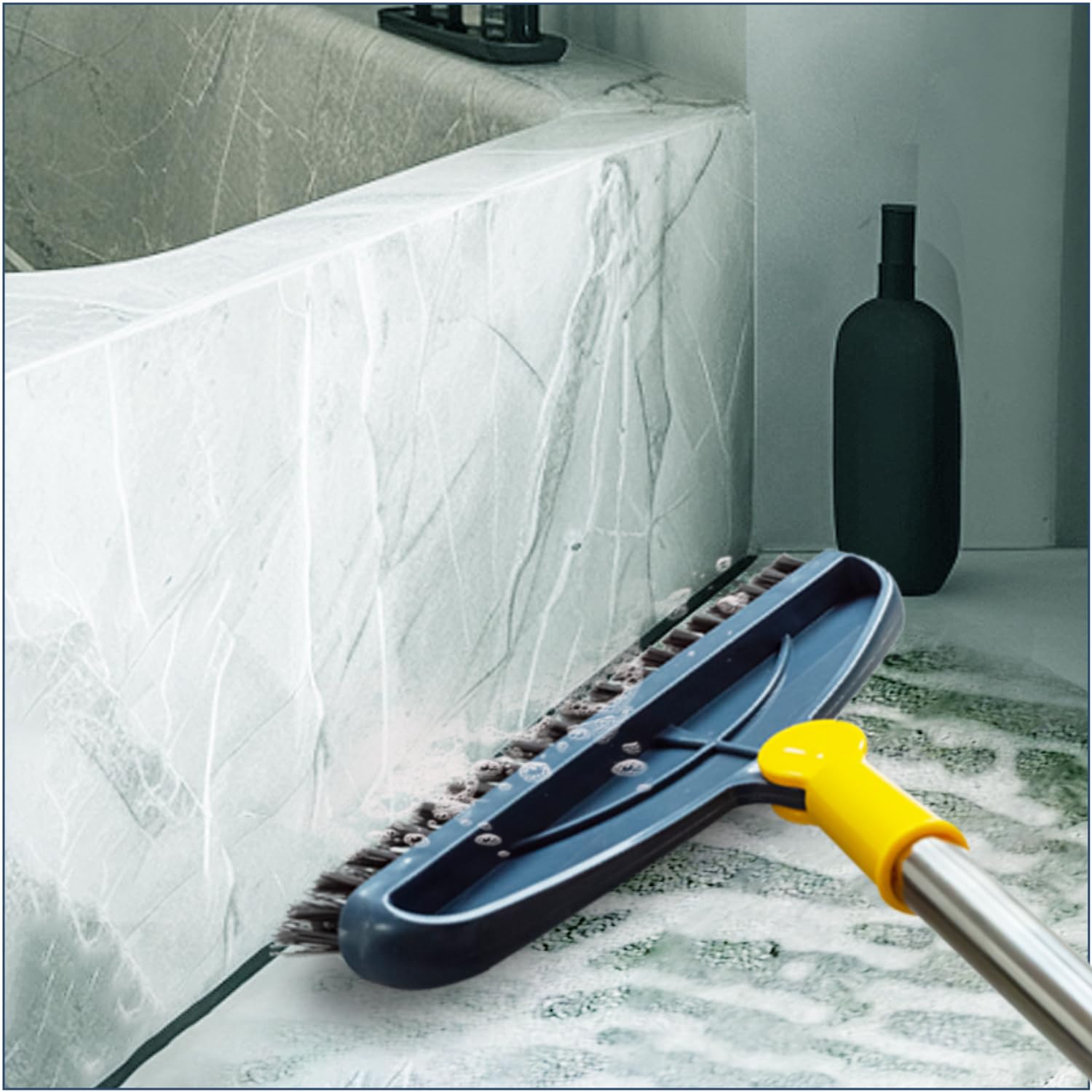 Cepillo de lechada con mango largo ajustable de 61.4 pulgadas, cepillo de línea de lechada en forma de V, cepillo de suelo 2 en 1 con raspador, cepillo giratorio con cerdas rígidas para ducha, cocina,