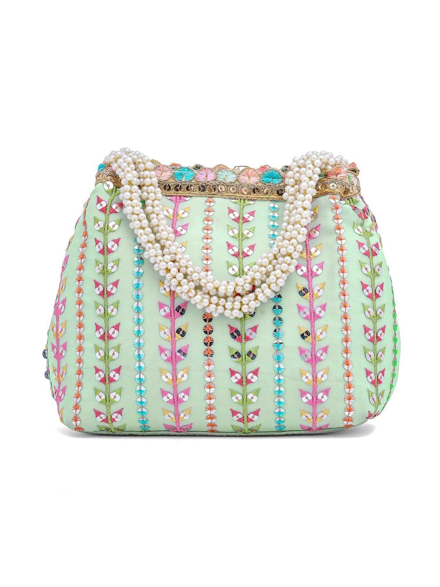Pastel Green Potli Handbags For Women | Potli Bags For Ladies For Wedding | Potli Bags For Women | Wedding Bags For Woman | Batwa Potlis Hand Bag | Designer Potli Bag For Ladies For Marriage-image-4