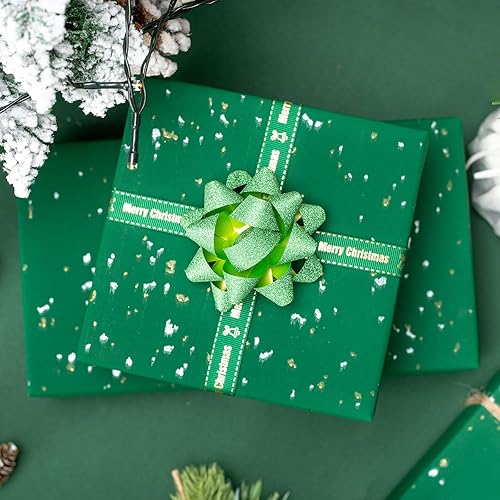 Miniatura 5 de Homeral Rollo de papel de regalo, 17 pulgadas x 16.5 pies, color blanco con copos de lámina plateada y dorada para Navidad, cumpleaños, boda,