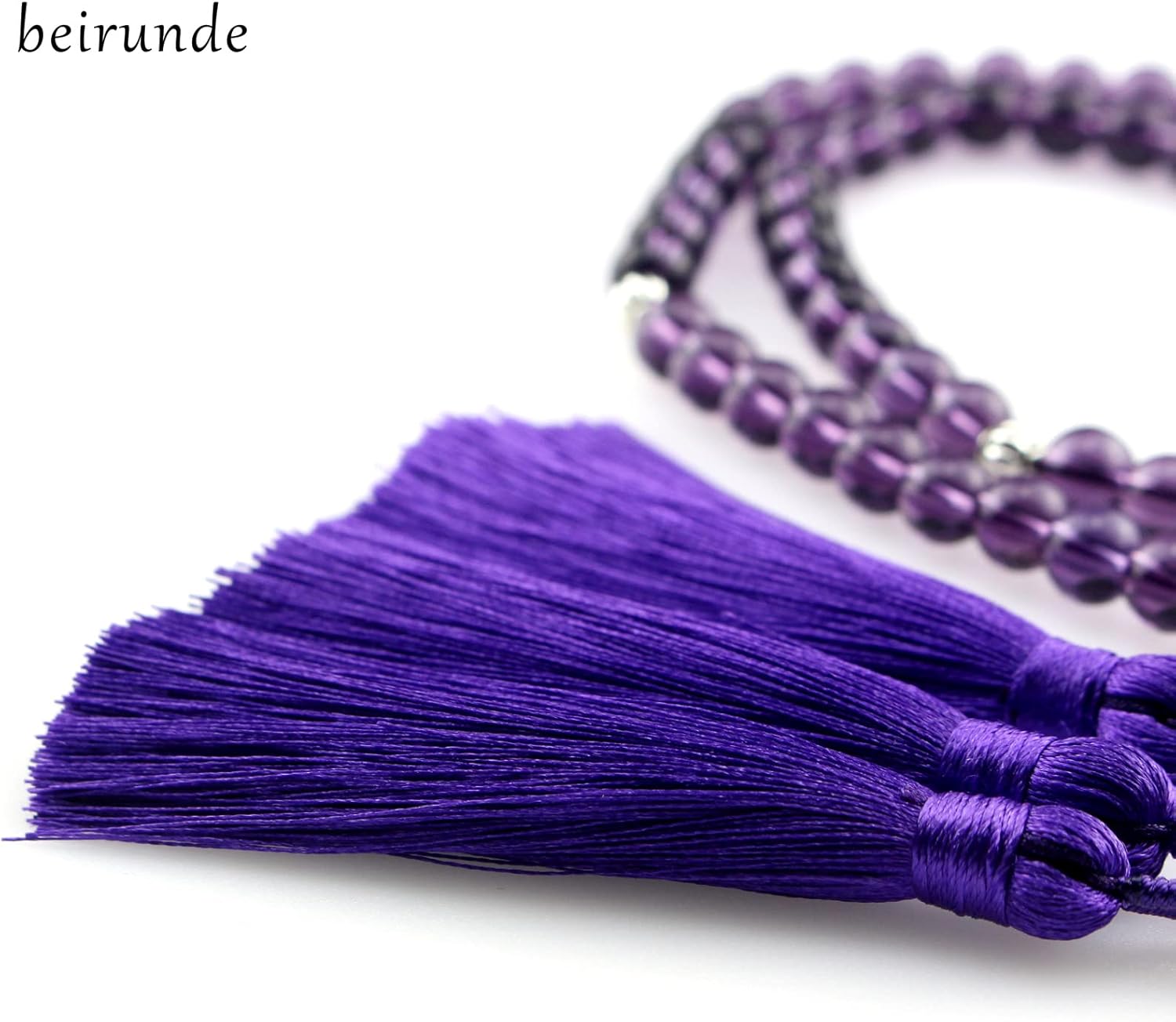 Muslims Islamic 99 Dhikr Tasbeeh Tasbih Prayer Beads, Purple Glass Beads with Tassel