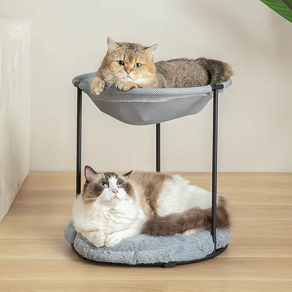 Double Cat Bed for Indoor Cats - Breathable Fiber, Ultra-Soft 2-Tier Design for Multi-Cat Homes,2 Layers Elevated Beds,Plush Dual-Layer Design