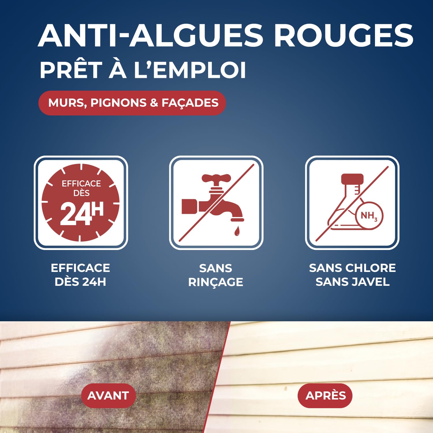 STARWAX Traitement anti-algues rouges prêt à l'emploi pour murs et façades 6L, élimine les dépôts biologiques en profondeur, action dès 24h même sous la pluie, sans javel et sans rinçage, ne tache pas
