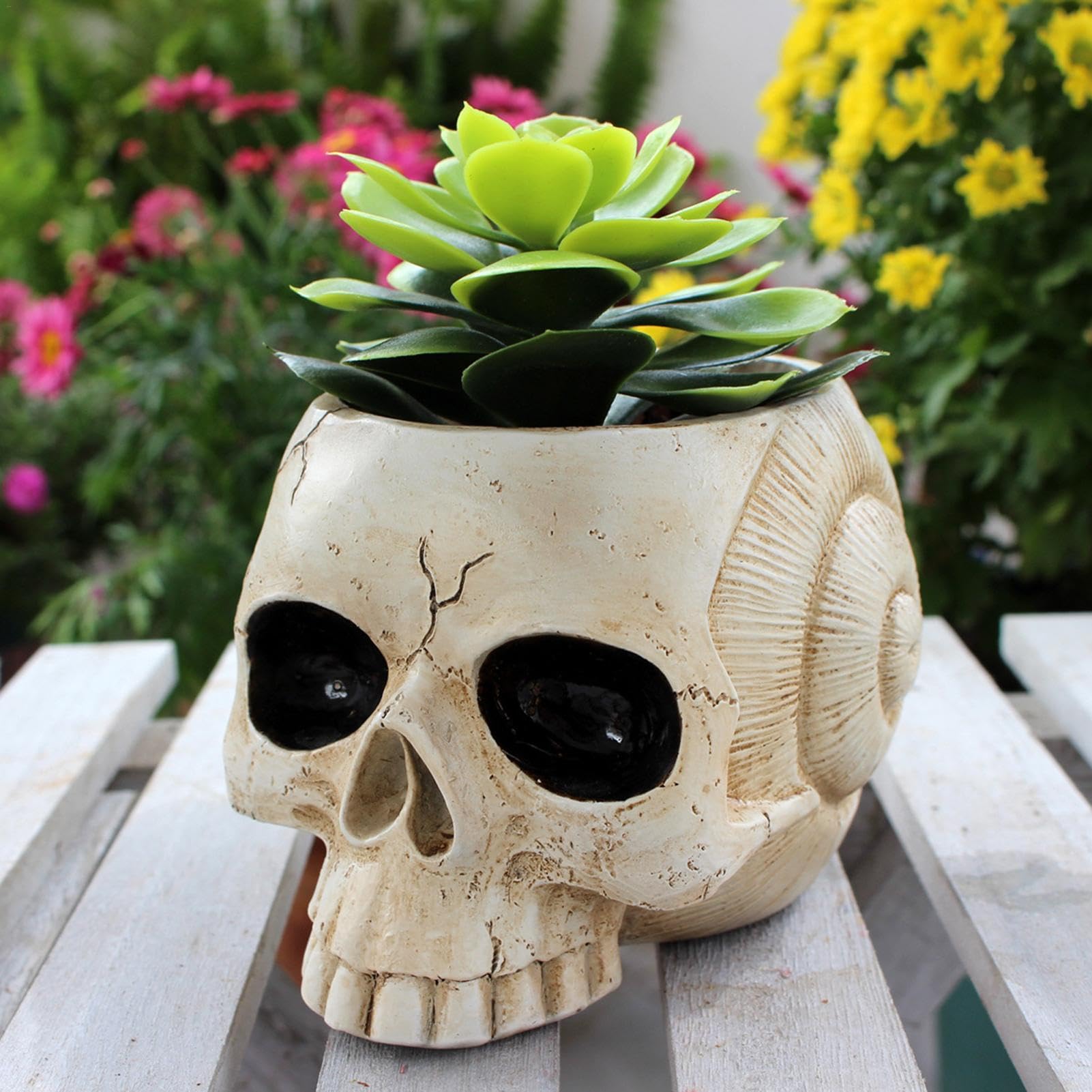 Graue Totenkopf-Vase (30 Cm Hoch) – Halloween-Deko, Rustikal Im Bauernhaus-Stil – Perfekt Für Blumen, Trockengestecke Oder Als Deko-Stück Für Regal & Tisch