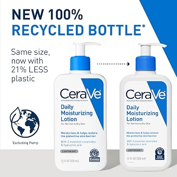 CeraVe Daily Moisturizing Lotion for Dry Skin, Body Lotion & Face Moisturizer with Hyaluronic Acid and Ceramides, Daily Moisturizer, Fragrance Free, Oil-Free, 12 Ounce
