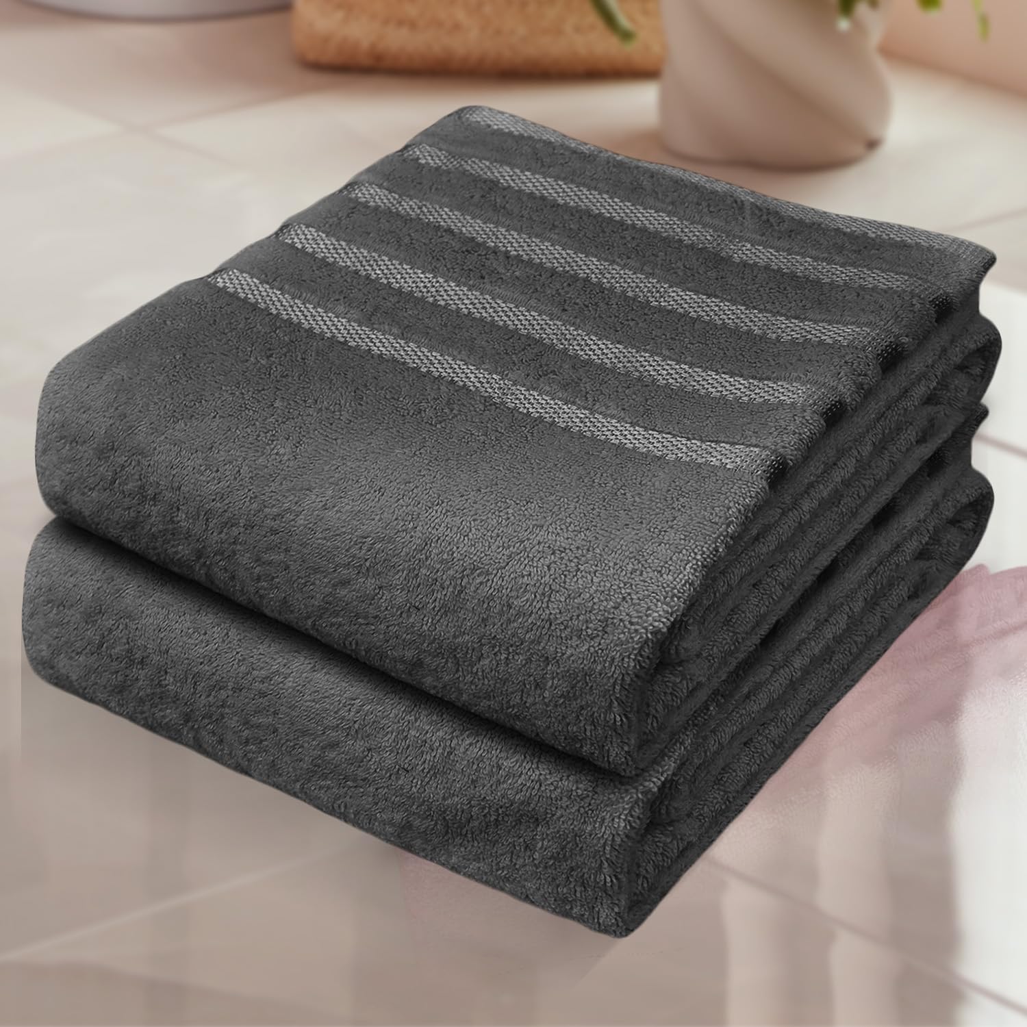 ZZZMRH Luxury 2 Pack Jumbo Bath Sheets 90x180cm, Egyptian Cotton Large Bath Towels - Quick Dry Highly Absorbent Towel Set, Super Soft Hotel Quality Extra Large Bath Sheet (Grey)