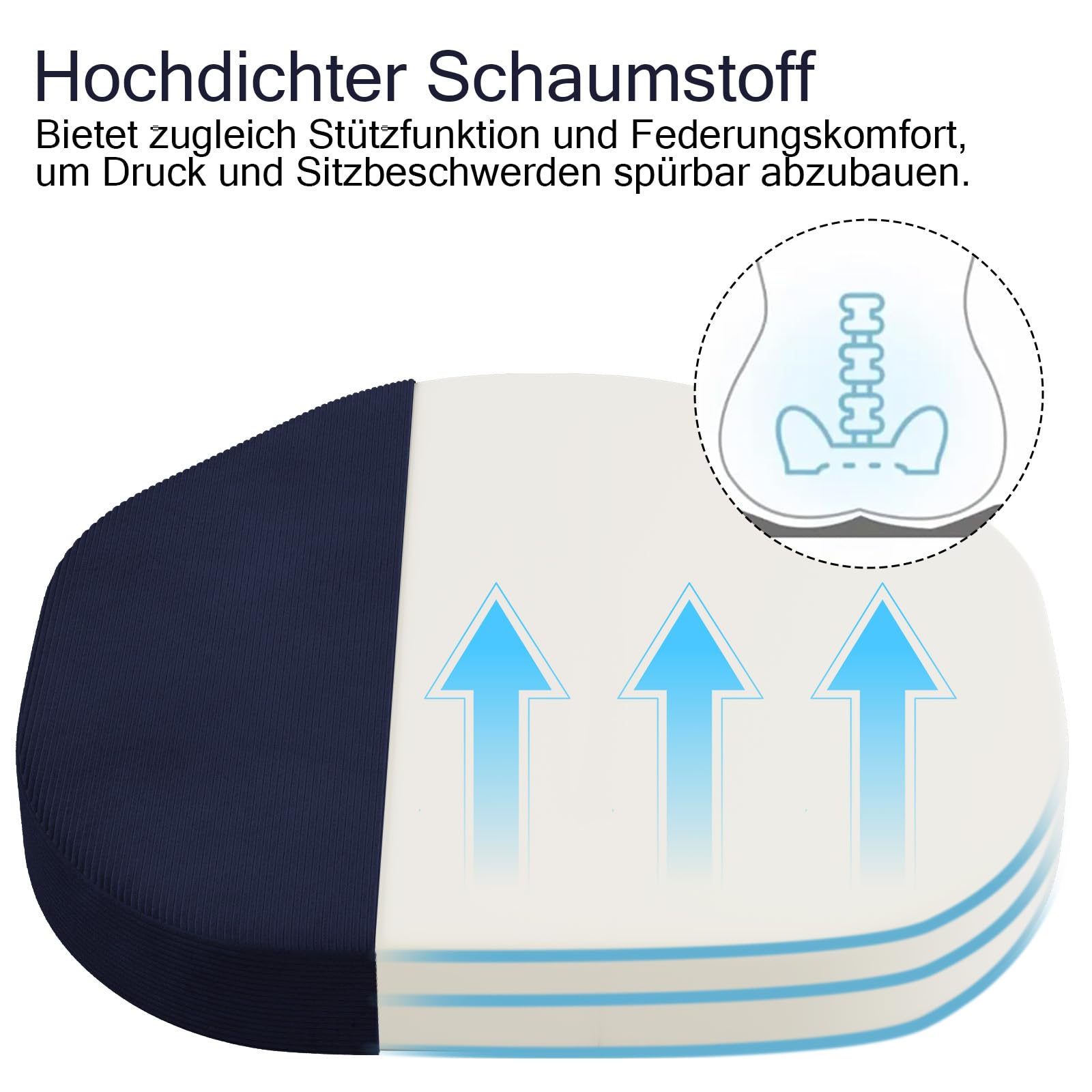 Stuhlkissen 50x50x5cm, 2er Set mit waschbarem Bezug, Navy