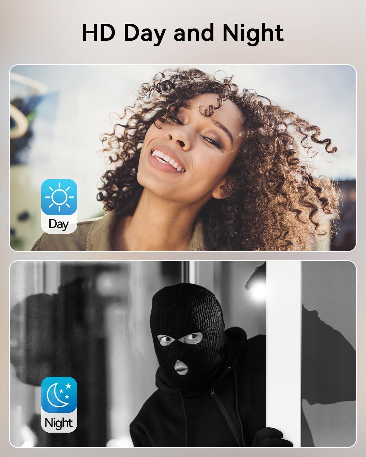 Comparison of day and night vision capabilities of the TMEZON doorbell camera.