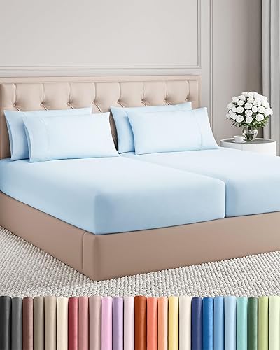 Miniatura 140 de Juego de sábanas Split King de 7 piezas - Incluye 4 fundas de almohada - Sábanas Split King - Ropa de cama de hotel de lujo suave - Refrescante