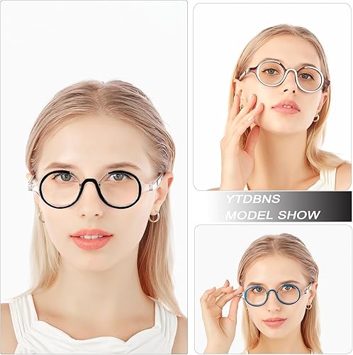 Miniatura 6 de Gafas de lectura para mujeres y hombres  Paquete de 2 lentes de lectura retro redondos con bloqueo de luz azul, lentes de lectura para computadora