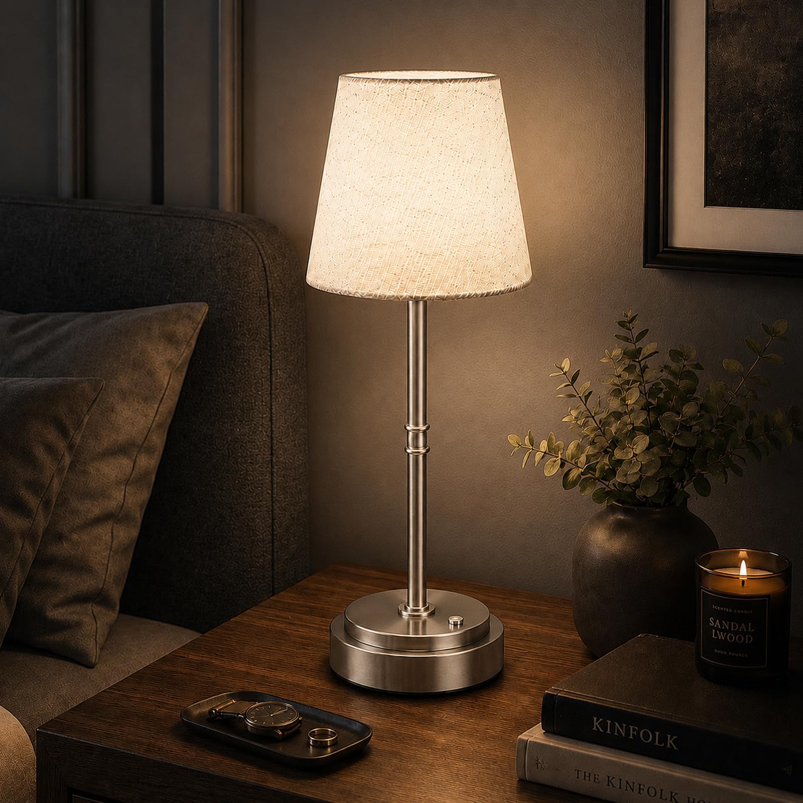 Rechargeable Table Lamp, 6000mAh Cordless Bedside Lamp, Silver, 3000K