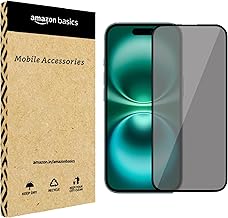 amazon basics Edge to Edge Privacy Tempered Glass for iPhone 17 with Easy Self Installation Kit | Black