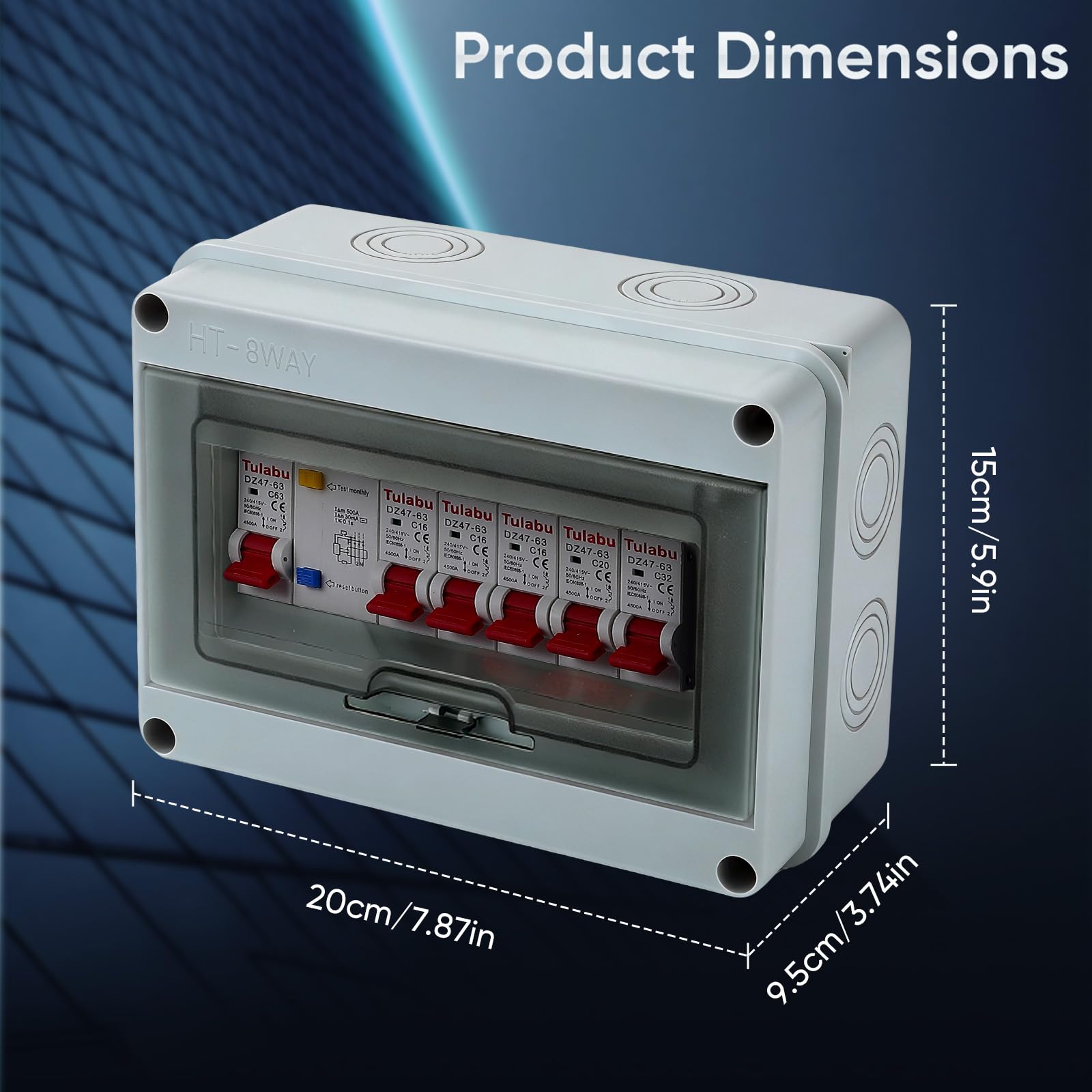 Scatola Elettrica da Esterno IP65, con 5 Vie Interruttore Dell'aria 3x16 A+20A+32A, Impermeabile Quadro Elettrico 63A, Scatola dei fusibili a parete per Essere Utilizzato All'interno e All'esterno