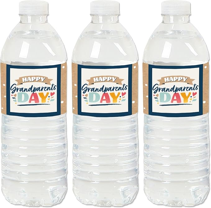 Happy Grandparents Day Water Bottle Labels - Set Of 20 Party Stickers For Grandma & Grandpa