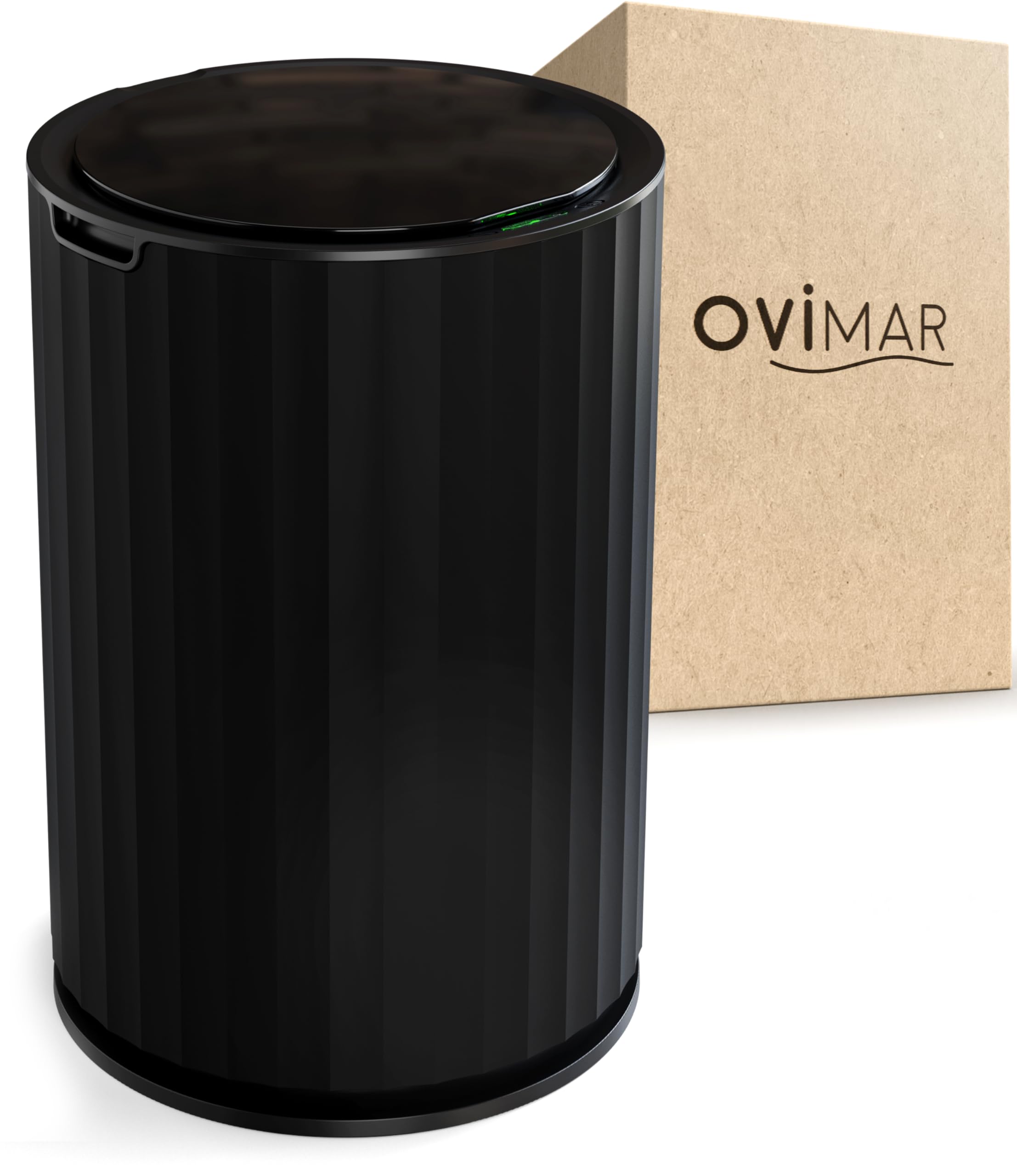 ovimar cubo de baño con sensor Senja | negro | cubo de basura con sensor | cubo de cosmética redondo | cubo con tapa | 7l (litros) | también como cubo de pañales | para el baño o la cocina