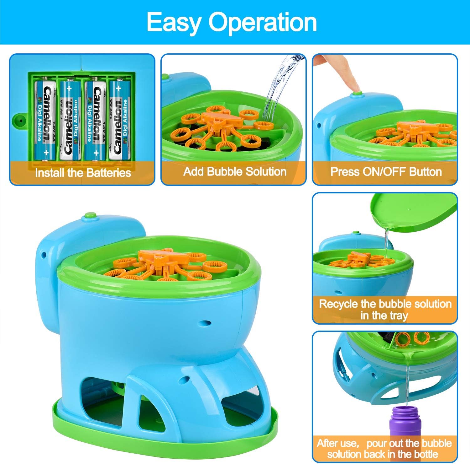 BGdoyz Bubble Machine, Octopus Bubble Blower 2500+ Bubbles Per Minute, Bubble Maker Machine Automatic Head-Shaking, Outdoor Toys for Toddlers Boys and Girls Kids Age 3+ (Bubble Toilet)