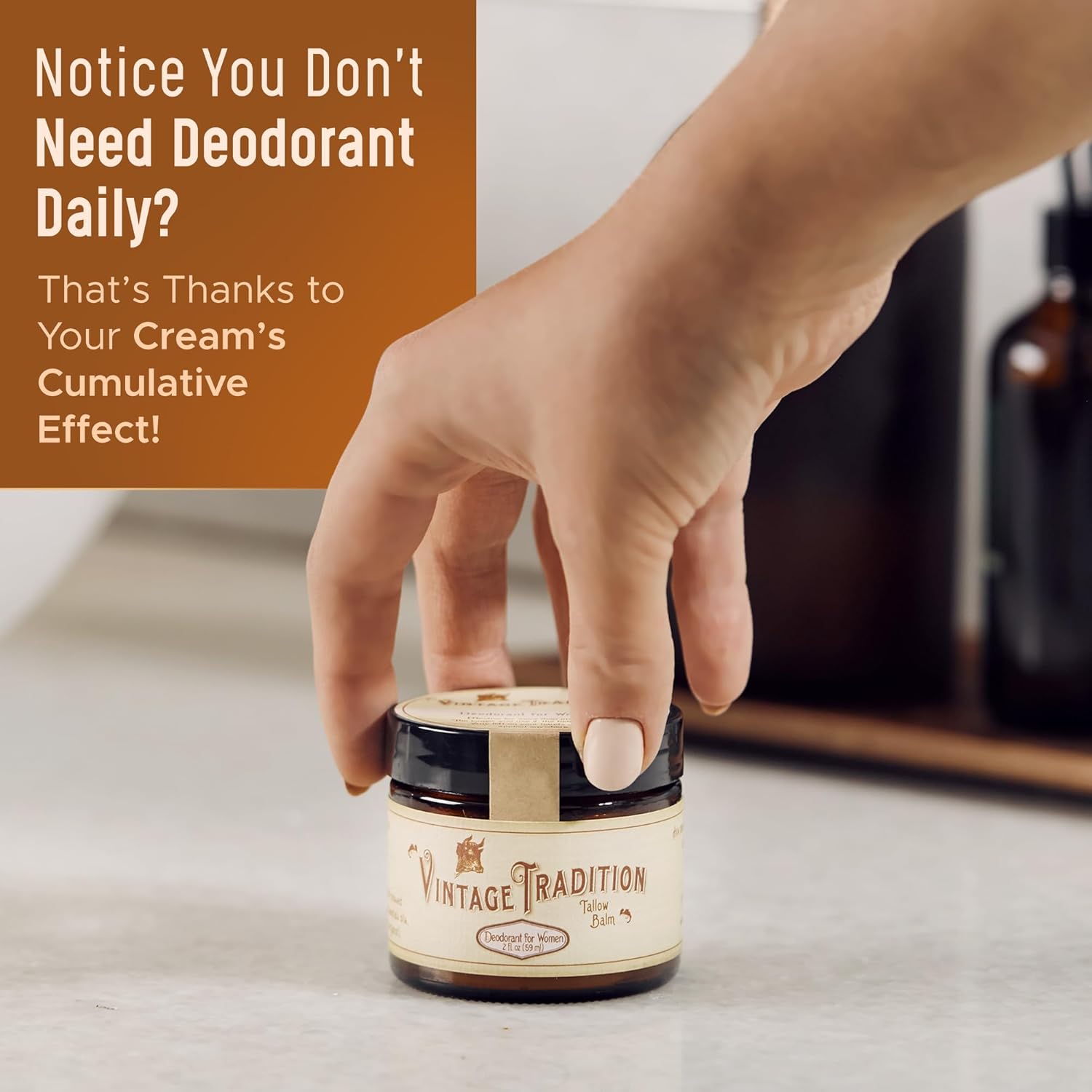 Vintage Tradition Beef Tallow Natural Deodorant for Women – 2 Fl. Oz. Travel Size Deodorant with Olive Oil, Marjoram, Thyme, and Lavender Essential Oils – Aluminum- and Chemical-Free Underarm Balm - Image 8